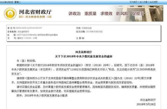 河北省财政厅下达1318万元中央少数民族发展