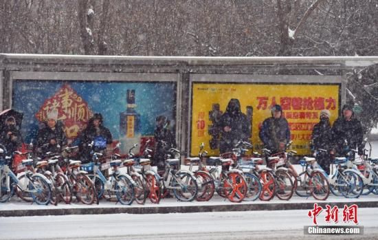 资料图：2月14日，河北石家庄迎来降雪，市民在雪中等候公交车。中新社记者 翟羽佳 摄