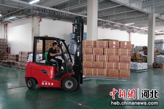 在河北省邢台市南和区贾宋镇一家宠物食品企业，工人在搬运宠物食品。 作者 武国栋