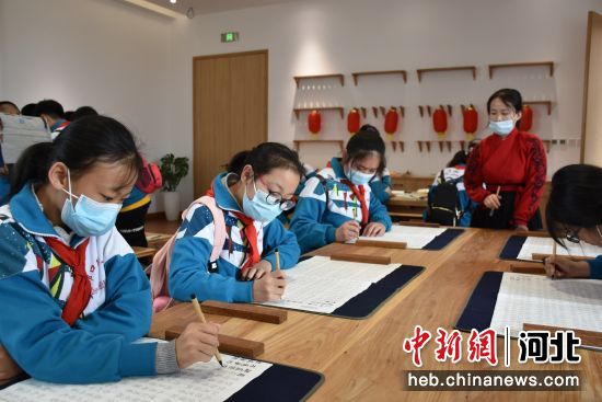 故城县董学园内学生在学习书法。 齐红雨 摄