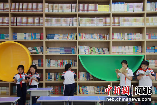 图为邯山区阳光实验小学学生在学校图书馆读书。李昊 摄